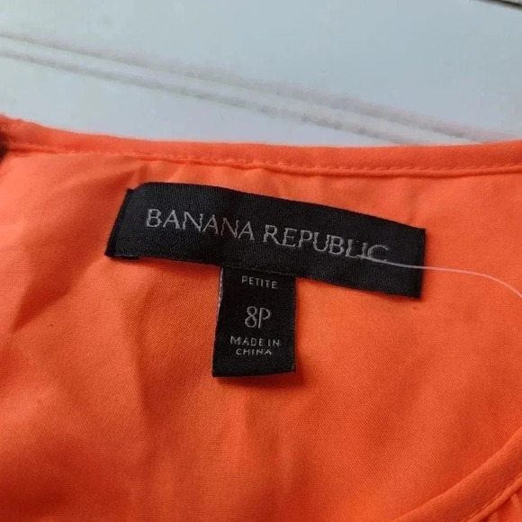 BANANA REPUBLIC $140 Tangerine Orange Pleated Belted Summer Dress Petite Sz 8P - Picture 3 of 14